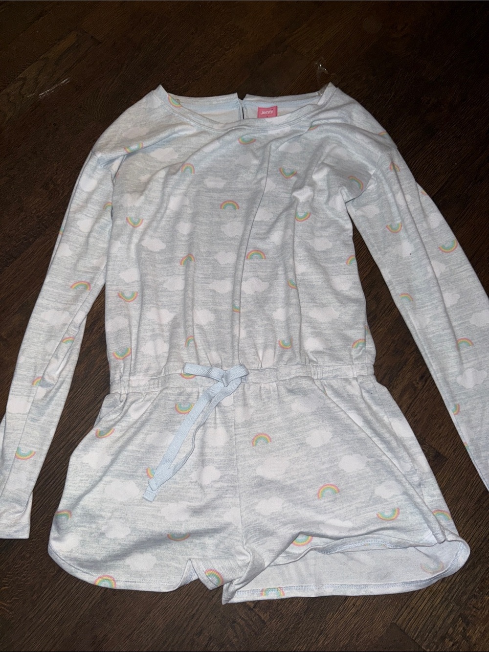 Light Blue Rainbow & Cloud Long-Sleeve Romper Pajama
